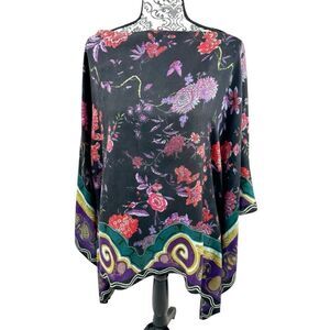 Etro Milano Cashmere Silk Blend Floral Knit Poncho